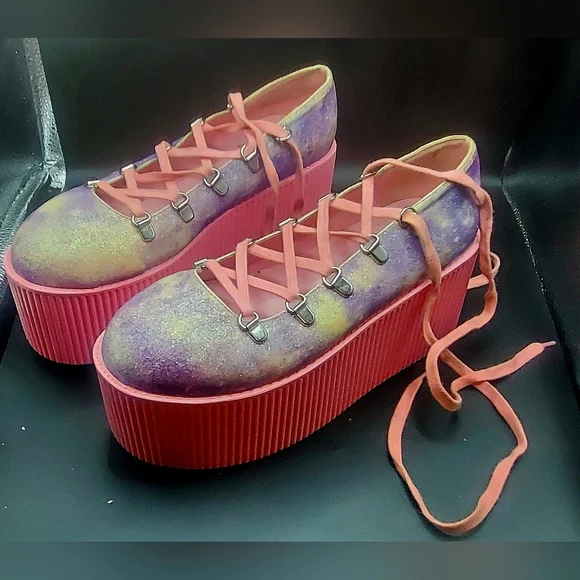 HTF Y.R.U Kaos Pink & Purple Galaxy  Ballet Platforms Size 8 (Lightly Used) - Picture 5 of 11